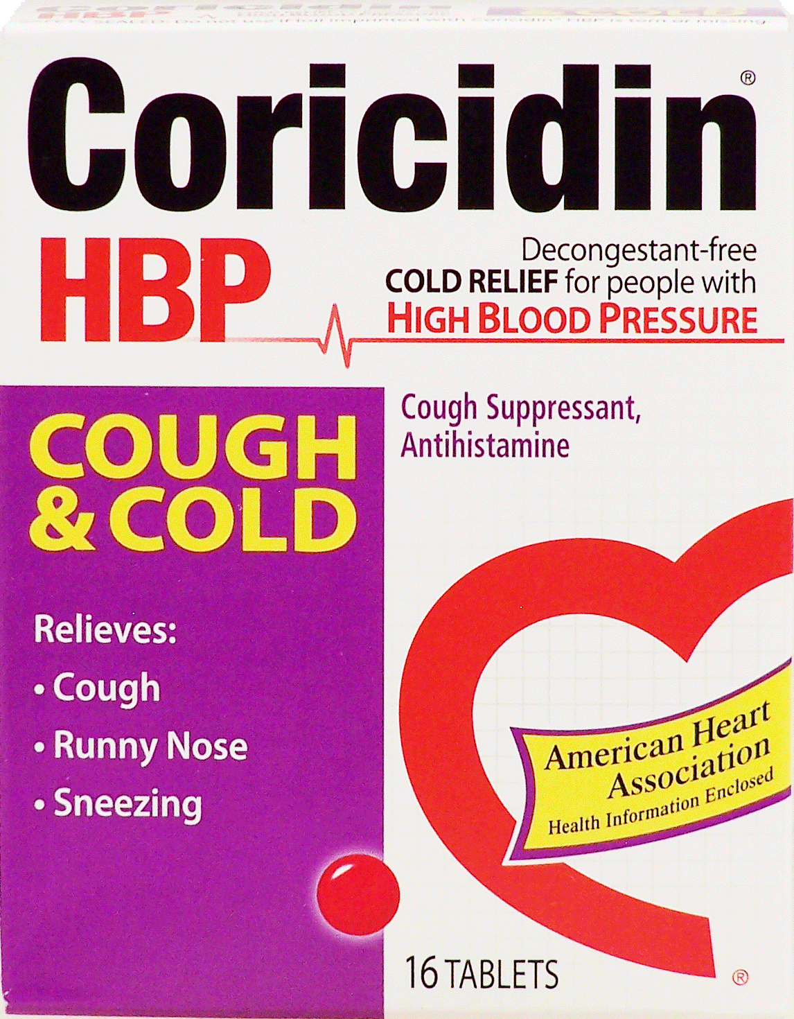 Coricidin&nbsp;&nbsp;relieves cough, runny nose, and sneezing for people with high blood pressure Full-Size Picture